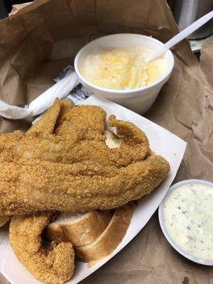 2 piece Catfish and cheese grits