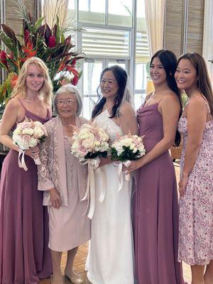 My bridesmaids and their beautiful bouquets .