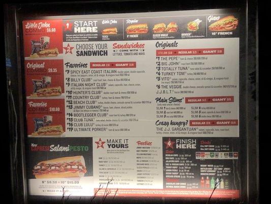 Drive through menu.