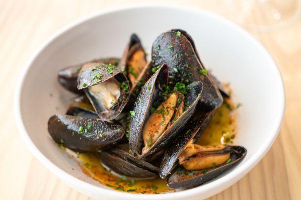 chilled mussels marinated in olive oil, herbs, paprika and parsley