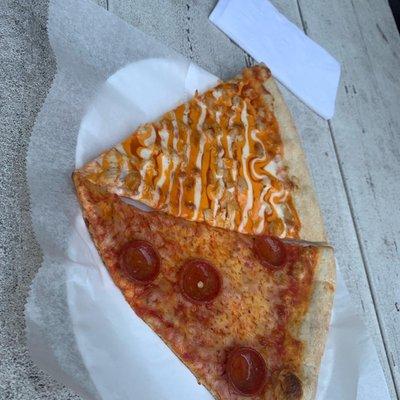 Buffalo Chicken Pizza & pepperoni pizza