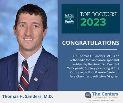 Congratulations to Dr. Thomas Sanders for being recognized as one of Castle Connolly's Top Doctors of 2023! Thank you for all that you do!