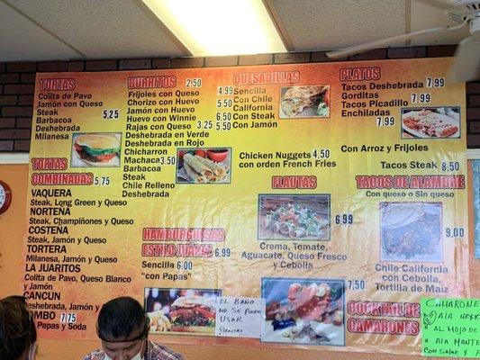 Menu with prices.