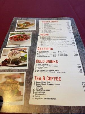 The menu and prices