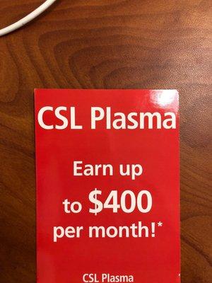 Earn up to $400 per month donating life-saving plasma!