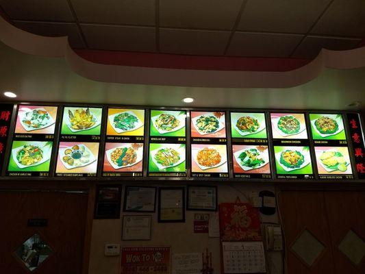 Overhead menu at the take-out counter.