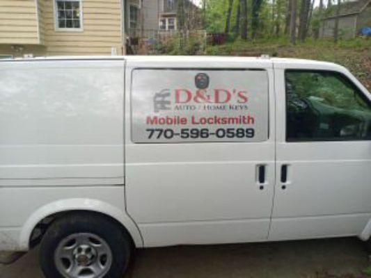 Right side of company van.