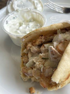 Chicken Gyro Pita, Minus lettuce and tomato. Looked great. Tasted awful.