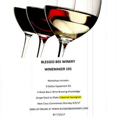 Winemaker 101
Sign up online at
Www.blessedbeewinery.com