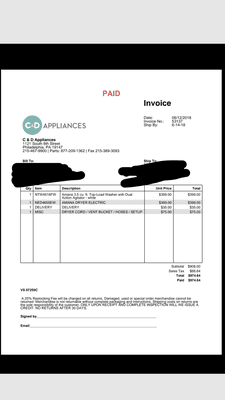 Emailed receipt I had to request to receive. Again extra charges lumped together, inaccurate to the parts and services we received.