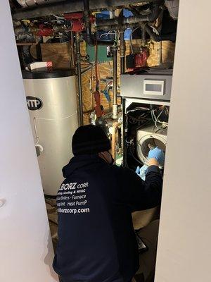 Alpine Hot Water High Efficiency Boiler tuneup 
Heat Exchanger service