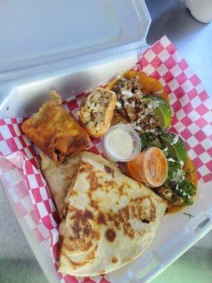 The Boxx Sampler....One quesadilla, two tacos and a boudin egg roll!