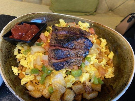 Steak and egg scramble