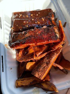 The ribs and sweet potato fries