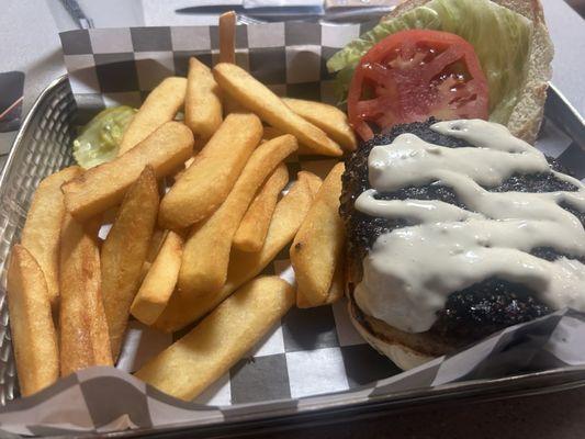 Black and blue burger