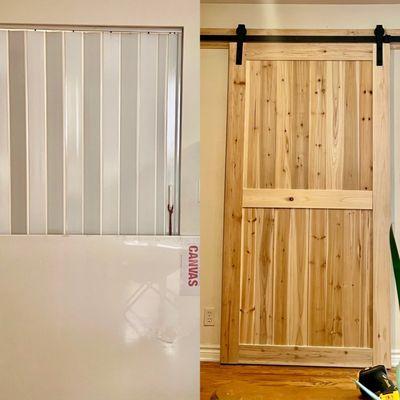 Barn door assembly and installation (Before partition/After barn door installed)