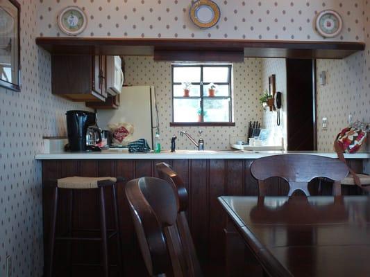 view from dining room to kitchen