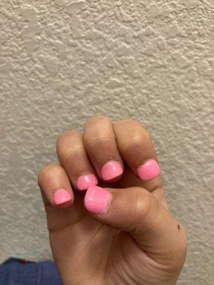 I got gel nails in my nails are very short and they did good but it took a very long time and it hurt my back a lot so yeah