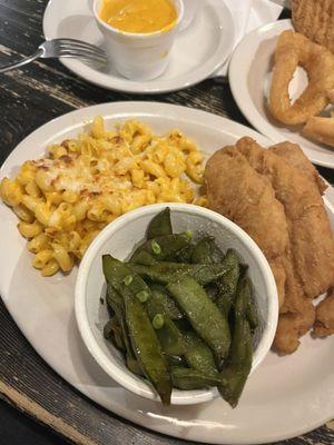 Chicken tenders Mac n cheese (one thing I don't recommend I'm sorry, not very good) but the sugar snapped peas made up for it