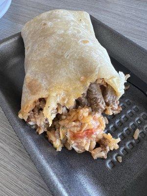 Inside of Surf and turf burrito