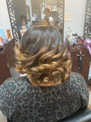 Blow-out with flatiron curls