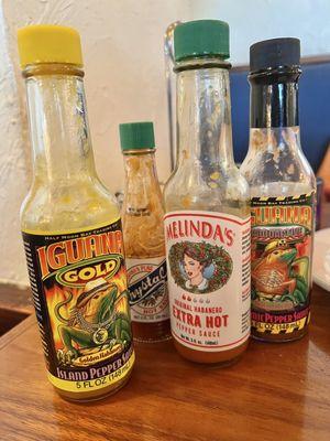 Hot sauce options on the table