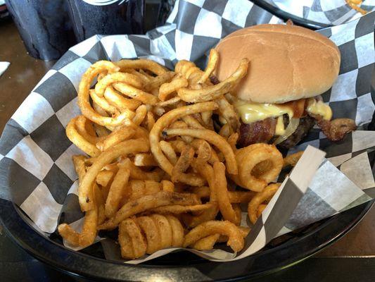 Midwest burger and curly fries. Well worth it.