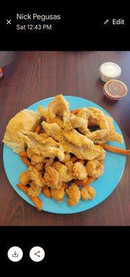 Catfish and shrimp with hush puppies