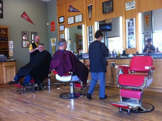 Arthur & Vivi busy at the Barber Shop of Herndon