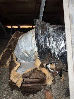 They used old boot and left old insulation hanging off, and again did not tape or mastic connections.