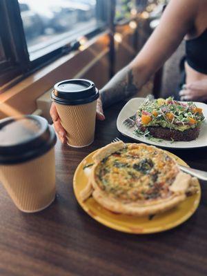 Veggie quiche and Avo toast