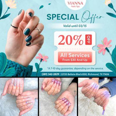 SPECIAL OFFER
20% OFF All Services $30+
Valid until 03/15