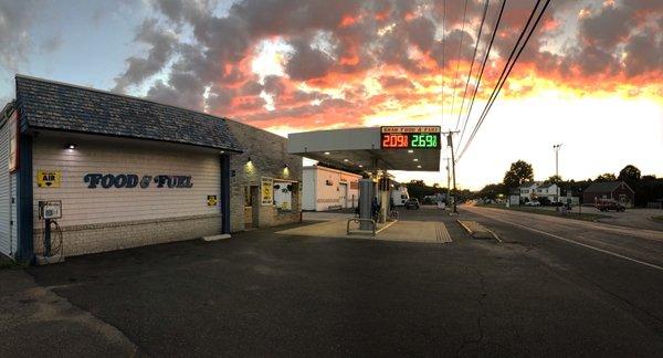 Sunset and gas prices convenience store