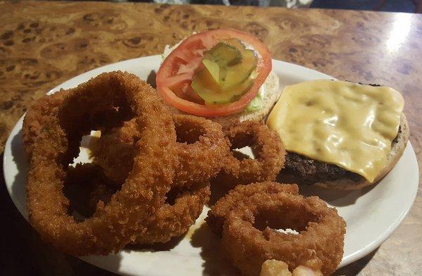 Mopey's Burger and awesome rings.