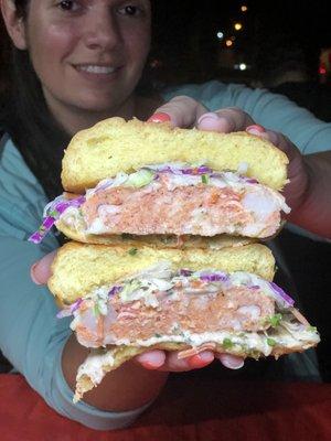 Salmon and shrimp burger