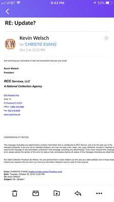 Proof of Kevin Welsch begging me to remove my complaint on BBB