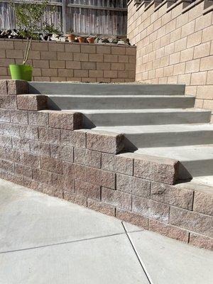 New brick retaining wall & concrete stairs