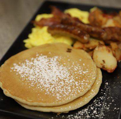 HUNGRY MAN  PANCAKES 2 MEATS, EGGS AND POTATOES SOOOO FULLLL