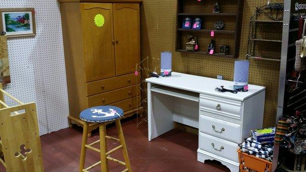 A cabinet, stool and super cute white desk available from Vendor #145!