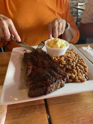 Pork steak with beans and potato salad