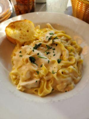 Fettuccine Alfredo with chicken.