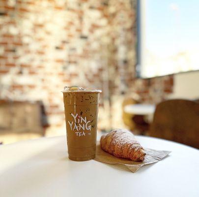 Vietnamese coffee with strawberry jam croissant