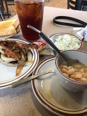 Liver n onions with sides of ham &  bean soup and coleslaw