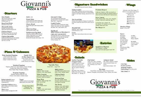 Giovanni's Menu Sept 2020