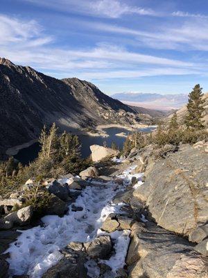 Descent to Sabrina Lake returning from Blue Lake summit