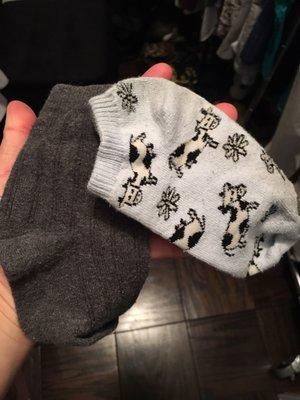 Laundry is outsourced & THOSE people have been misplacing my socks. DO THESE LOOK THE SAME TO YOU?!?!