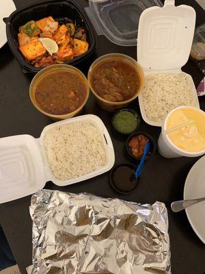 Chicken Curry, Achari paneer, bullet Specialty Naan, garlic Specialty Naan, Paneer Tikka