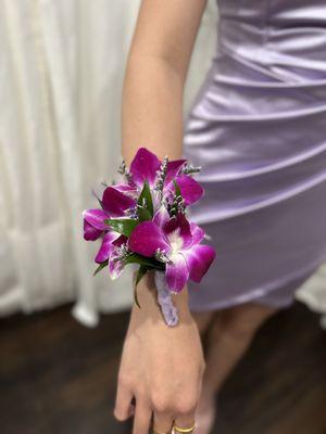 Purple orchid with lavender ribbon corsage