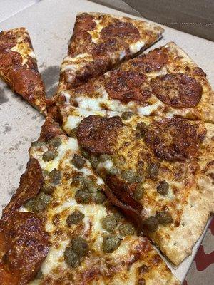 Whole pepperoni with 1/2 extra pepperoni & 1/2 sausage