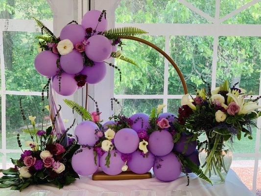 Balloon and floral arrangement